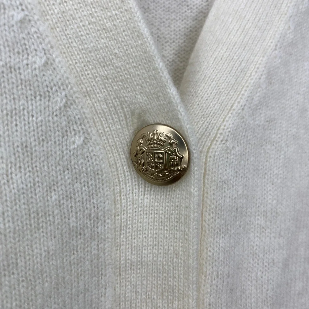 House of Harlow 1960 EUC Cream V-Neck Cashmere Cardigan Gold Crest Buttons Small